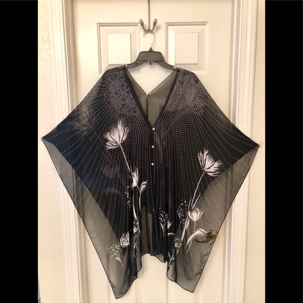 White Floral Rhinestone Bling Poncho